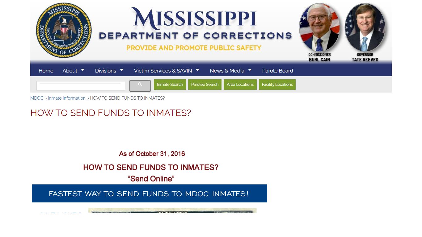 HOW TO SEND FUNDS TO INMATES? - MS
