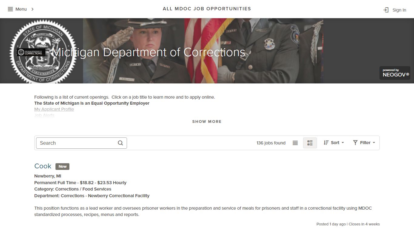 ALL MDOC JOB OPPORTUNITIES | Michigan Department of Corrections